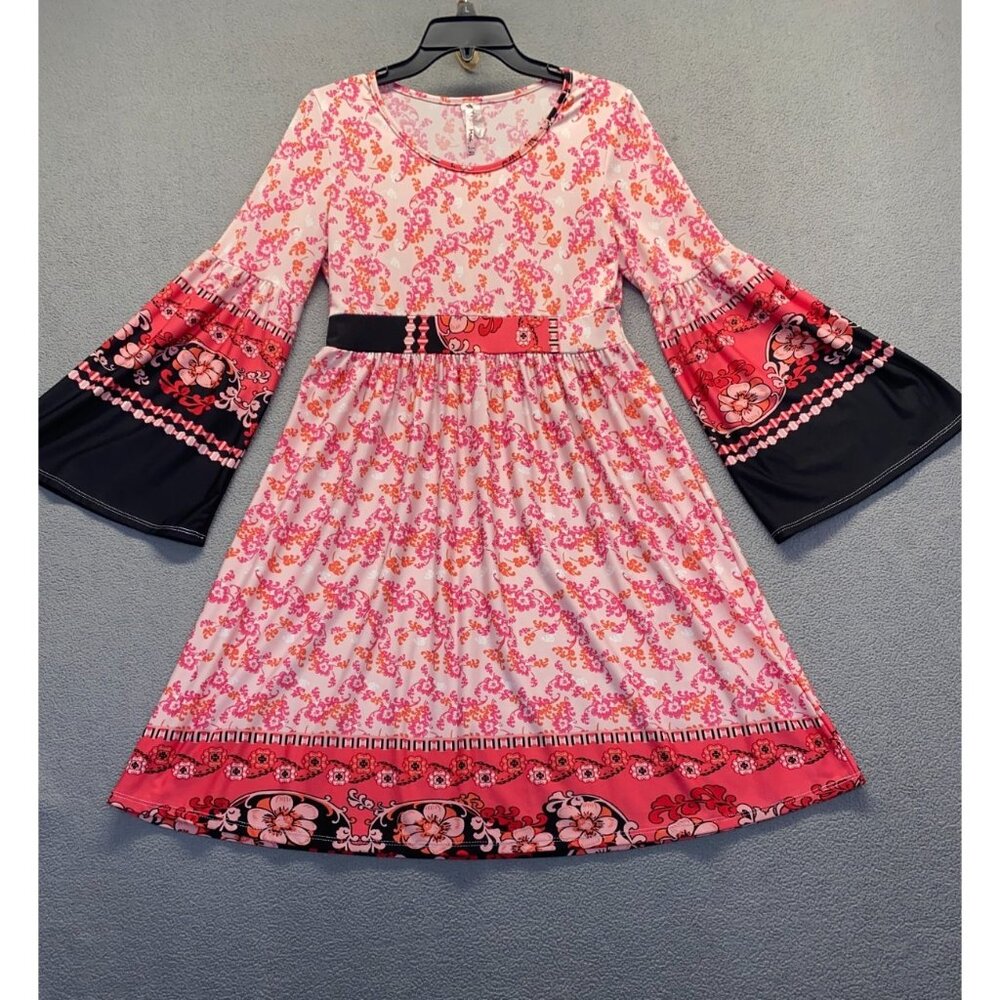 Moa Collection Floral Dress  Bell Sleeve Dress Pink Womens Size XL‎